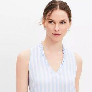 NEW - Striped Ruffle V-neck Mixed Media Shell